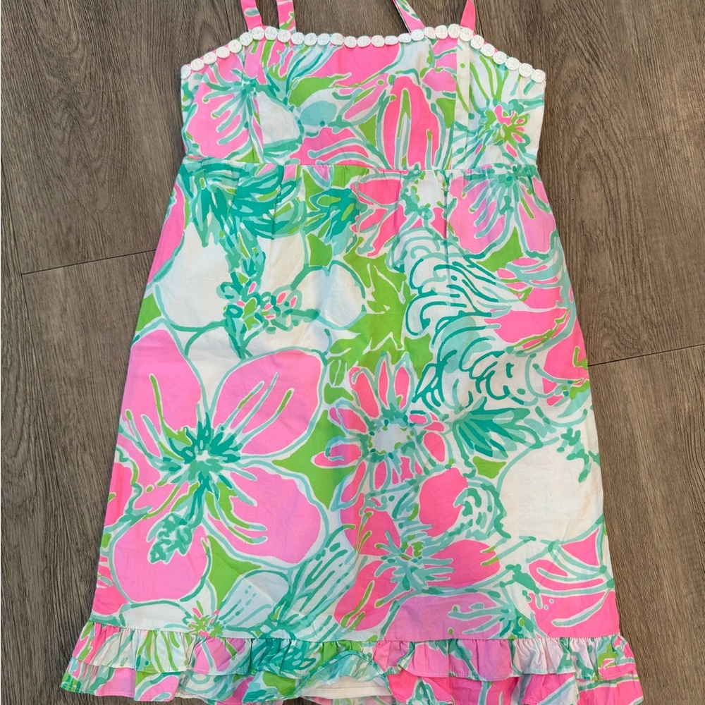 Lilly Pulitzer Pink and Green Floral Kids Casual Dress
